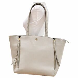 Mark & Hall Taupe Vegan Leather Tote Bag Floral Lining Tassel Shoulder Bag